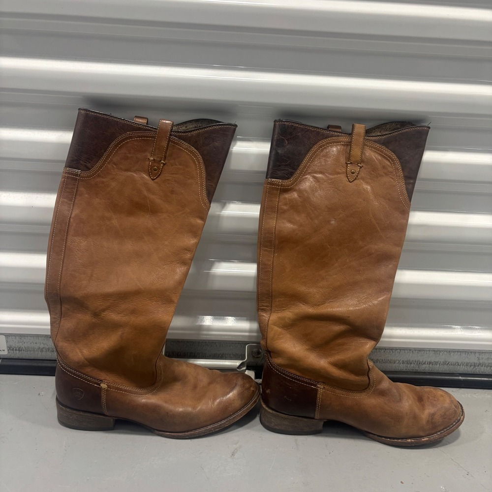 Ariat Womens Leather Tall Western Boots Tan Brown Round Toe 10016335 Size 7B